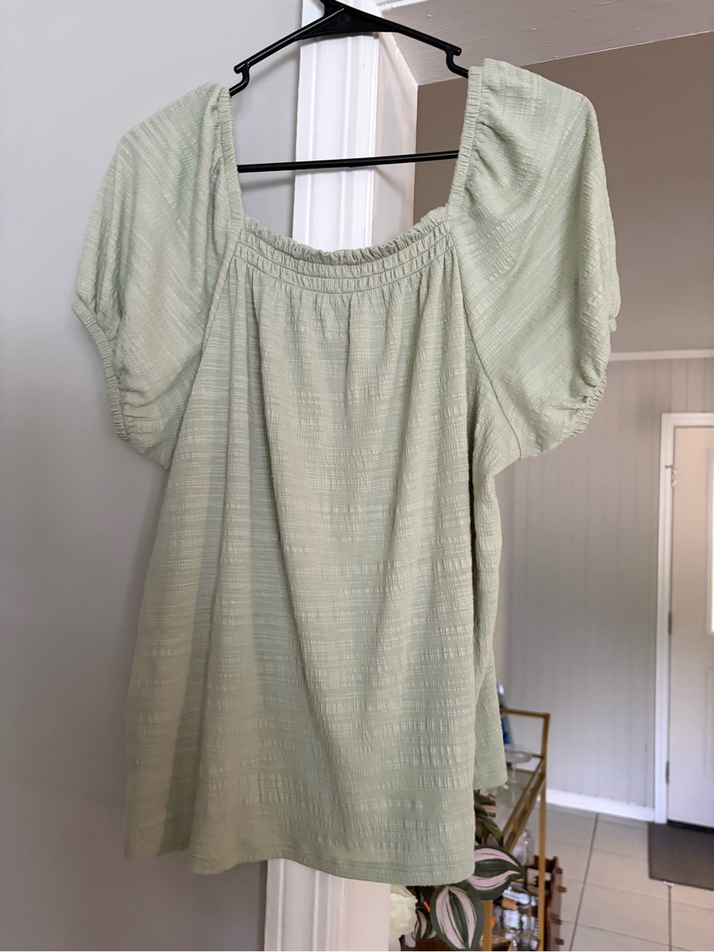Wonderly Sage Green Puff Sleeve Textured Top M